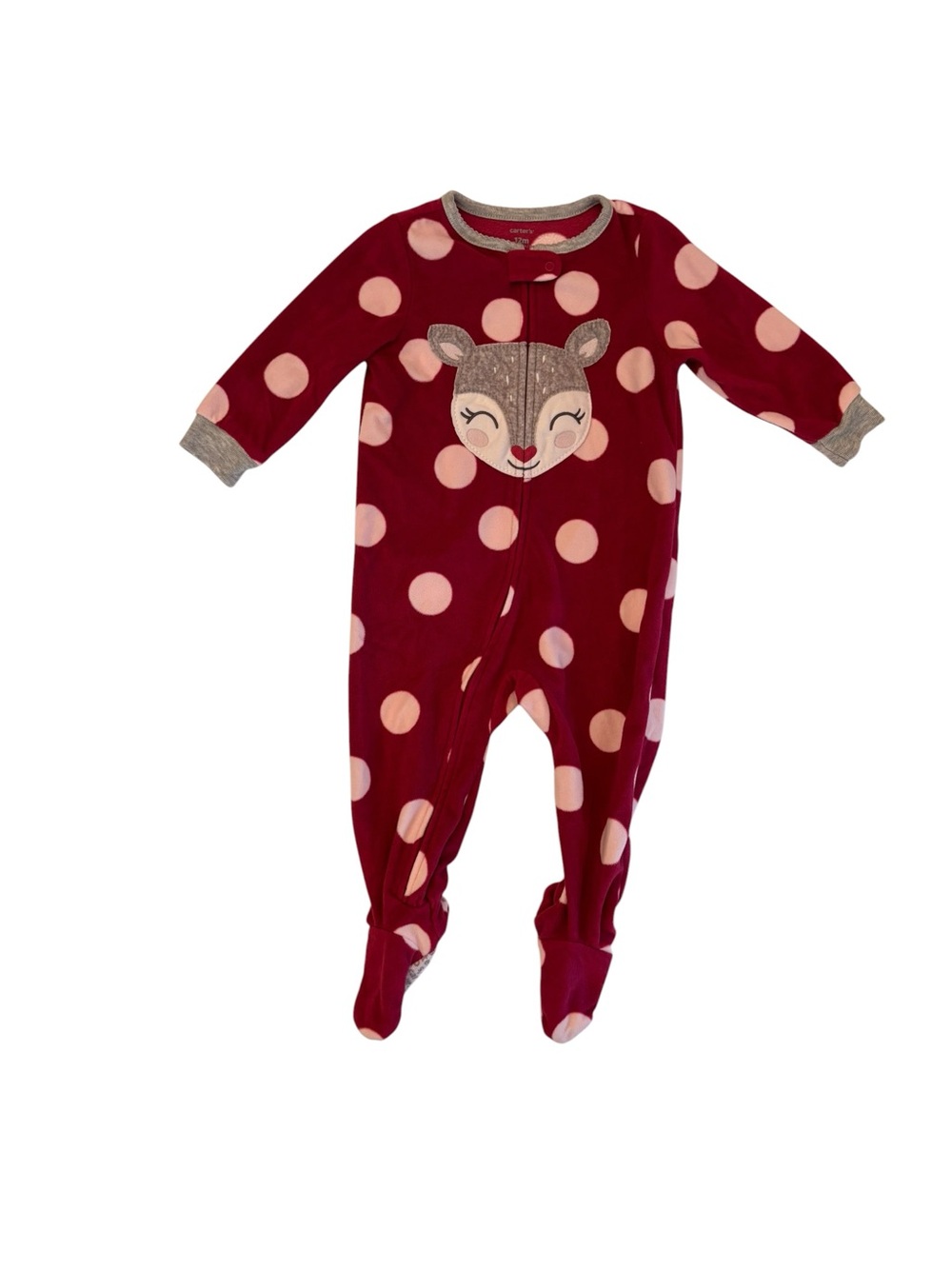 Carter's Burgundy Polka Dot Footed One-Piece with Deer Applique 12M 4 0567